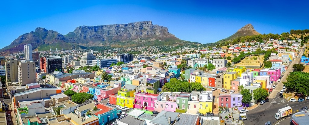 Bo-Kaap area of CapeTown and Table Mountain in the background 